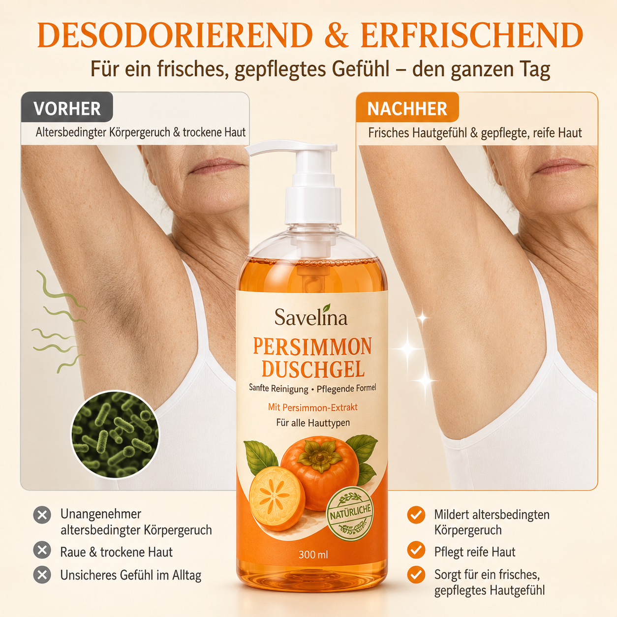 Savelina Kaki Duschgel – Sanfte Reinigung & Frische | 300 ml