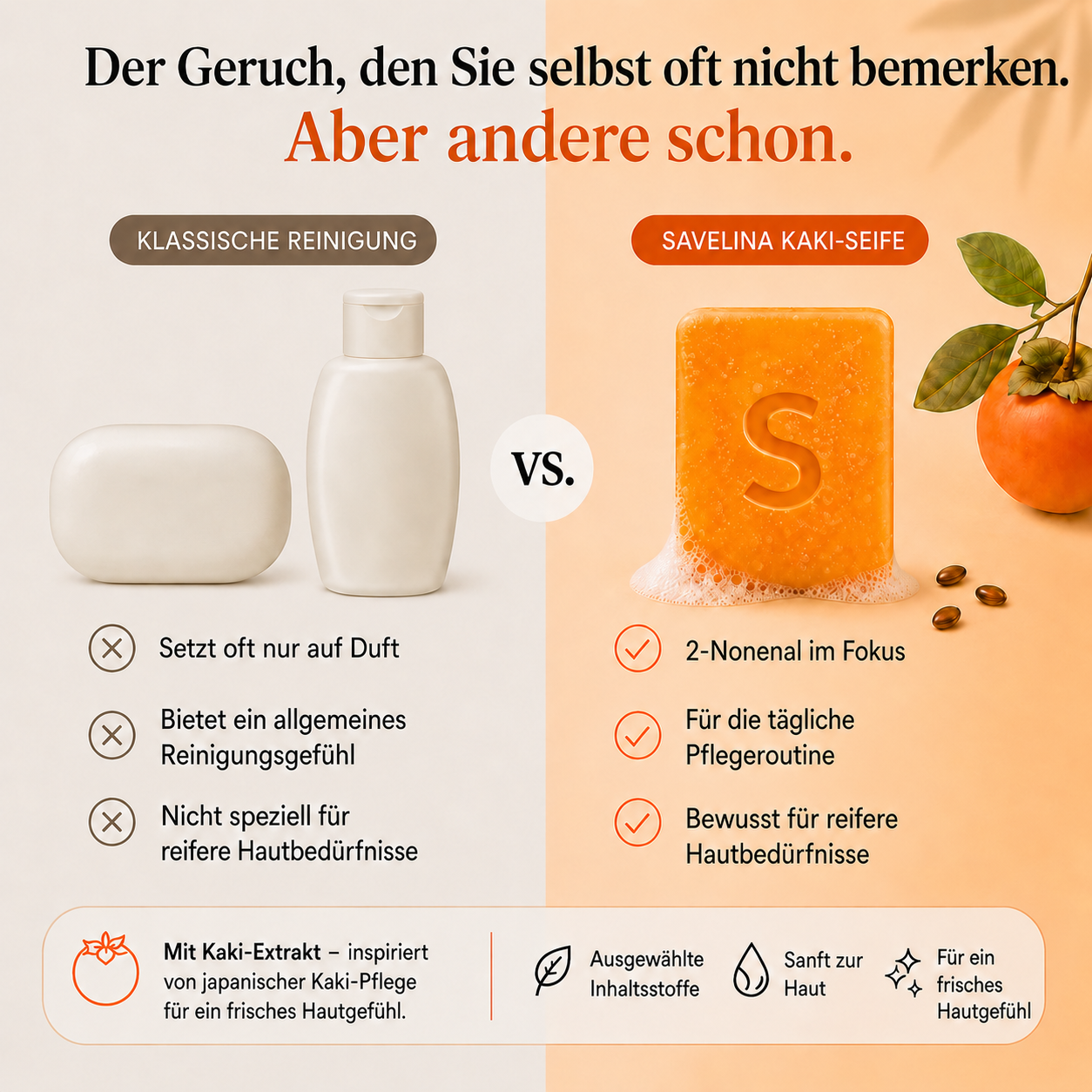 Kaki-Seife Savelina 100g gegen Altersgeruch