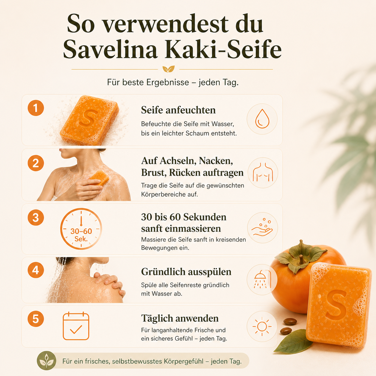 Kaki-Seife Savelina Anweisung